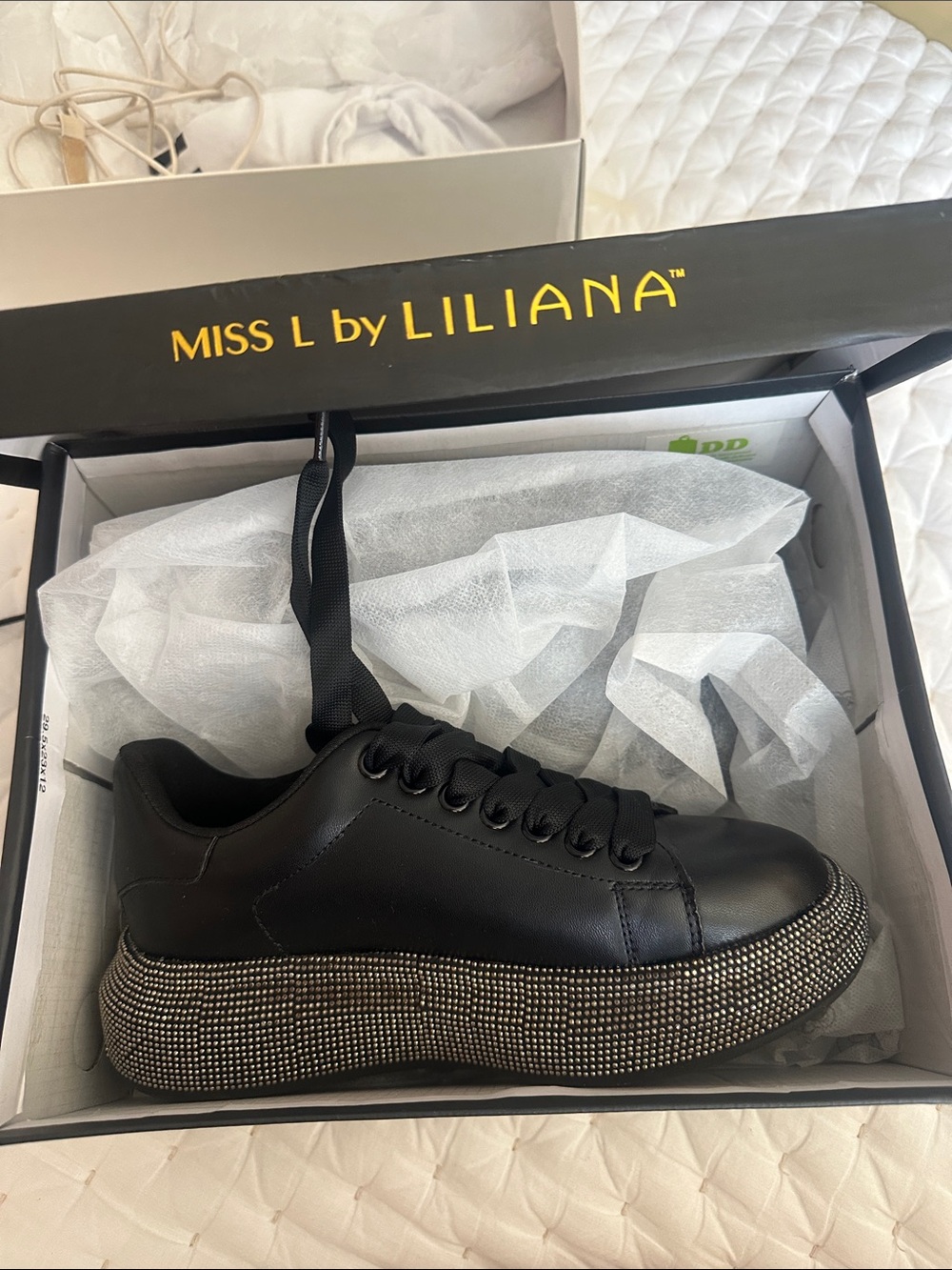 Black Platform Sneaker with Crystal-Embellished Sole
